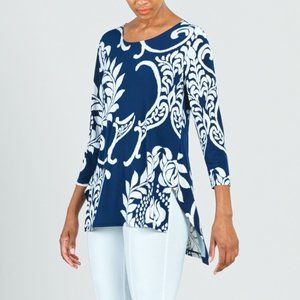 Clara Sunwoo  Parachute Hem Tunic T102P13  Navy/White Paisley